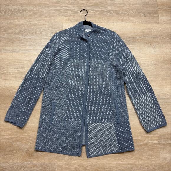 J. Jill Patchwork Jacquard Tunic Cardigan Sweater Women’s M Color Gray/Blue - Picture 1 of 7